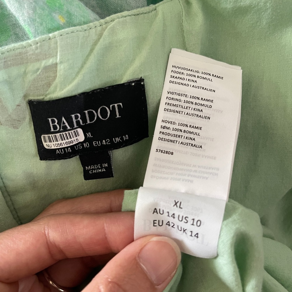 Bardot Kiah Floral Puff Sleeve Corset Mini Dress Green Ramie Cottagecore Size 10 - Picture 6 of 7